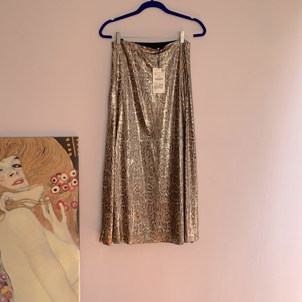 Zara Cheetah Print A Line Midi Skirt Size M